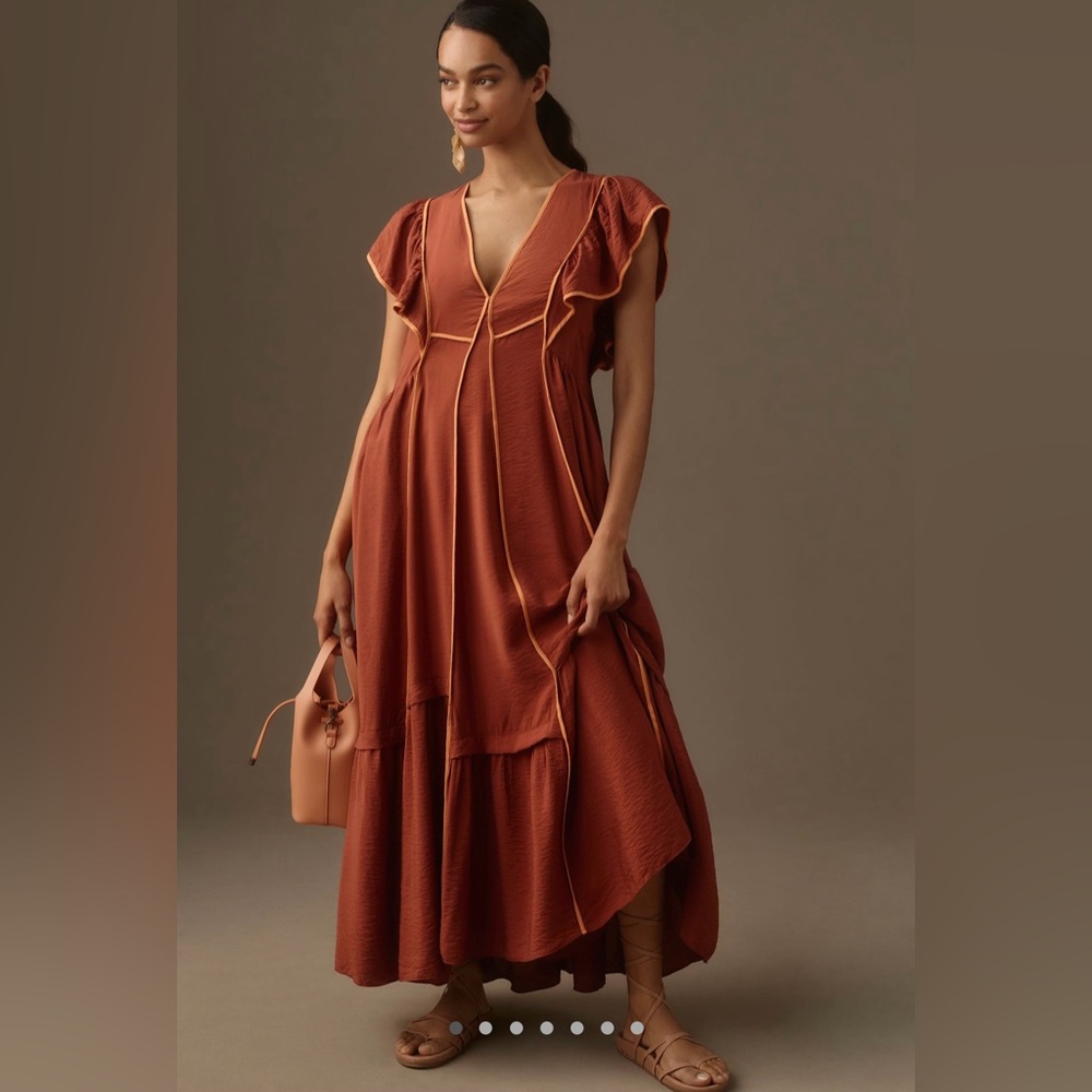 NWT Anthropologie L The Mimi Flutter-Sleeve Tipped Midi Dress SOLD OUT ONLINE!
